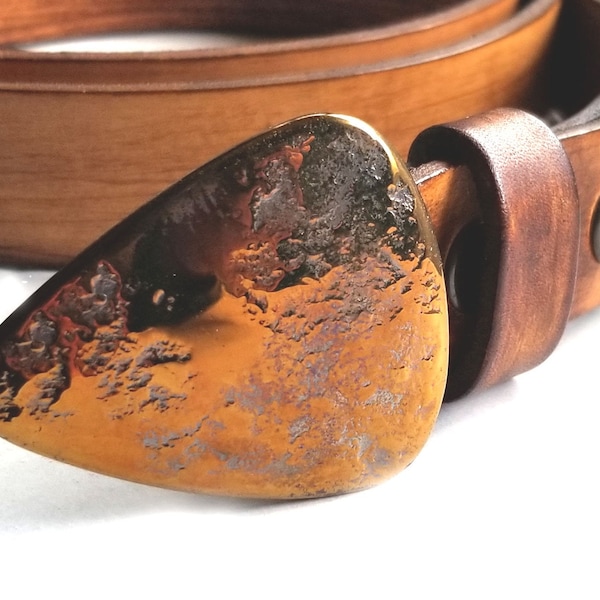 designer belt with guitar buckle