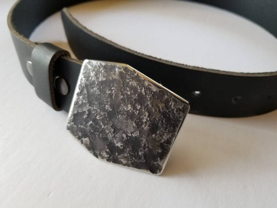 Buckle & Belt, Hexagon, Unisex Buckle and Leather Belt, Hypoallergenic Buckle, Stainless Steel, Canadian Buckle and Leather Belt for Jeans