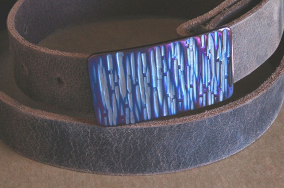 Blue Purple Suit Belt Buckle Hypoallergenic Accessories Eco Friendly Bamboo Anvil Texture Unisex Buckle fits 1.25" Full Grain Leather Belt
