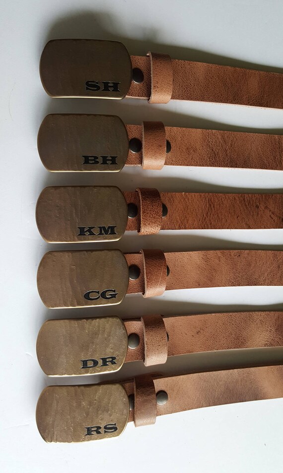 Groomsmen Personalized Buckle & Belt ~ Customized Gift for Groom ~ Monogrammed Buckles with Leather Snap Belt ~ Custom Cut Size ~ Gift Bag