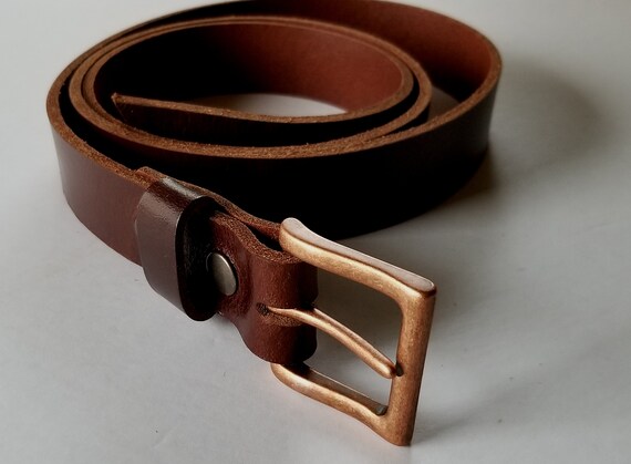 Mahogany Leather Belt & Simple Buckle, Mahogany Belt and Copper Buckle, Work Gear, Belt for Jean, Belt for Suit, Gift for Guy, Dad Gift