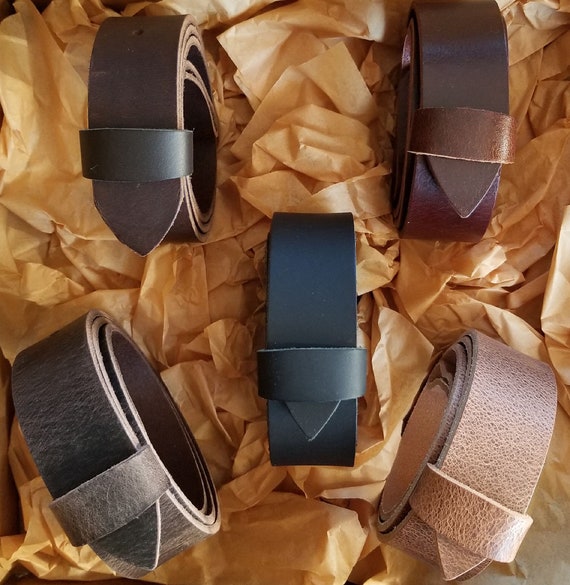 Leather Belts ~ Gift Set of Five Belts ~ Interchangeable Leather Belts w/ Snaps  1.5" Wide for Jean or 1.25" for Suit Custom Cut ~ Gift Box