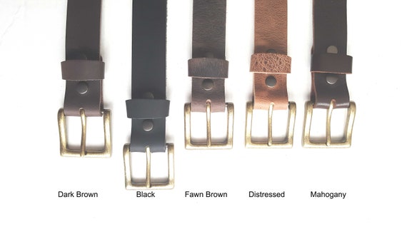 Belt & Gold Buckle, 5 Belt Colours Choices, Custom Cut, Grooms and Groomsmen's Gift 1-1/2" Belt for Jeans or 1-1/4" wide Belt for Suits