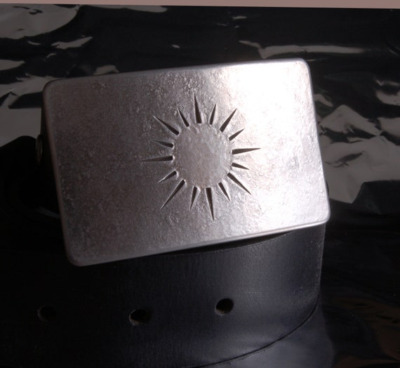 SUNSHINE Stainless Steel Hand Forged HYPOALLERGENIC Belt Buckle fits 1.25" belt for suits, casual Signed by Artist Robert Aucoin