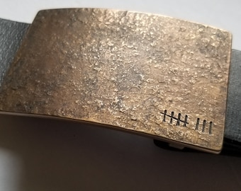 Personalized 8th Anniversary Belt Buckle Set, Hand Forged Stainless Steel, Tally Mark Leather Belt