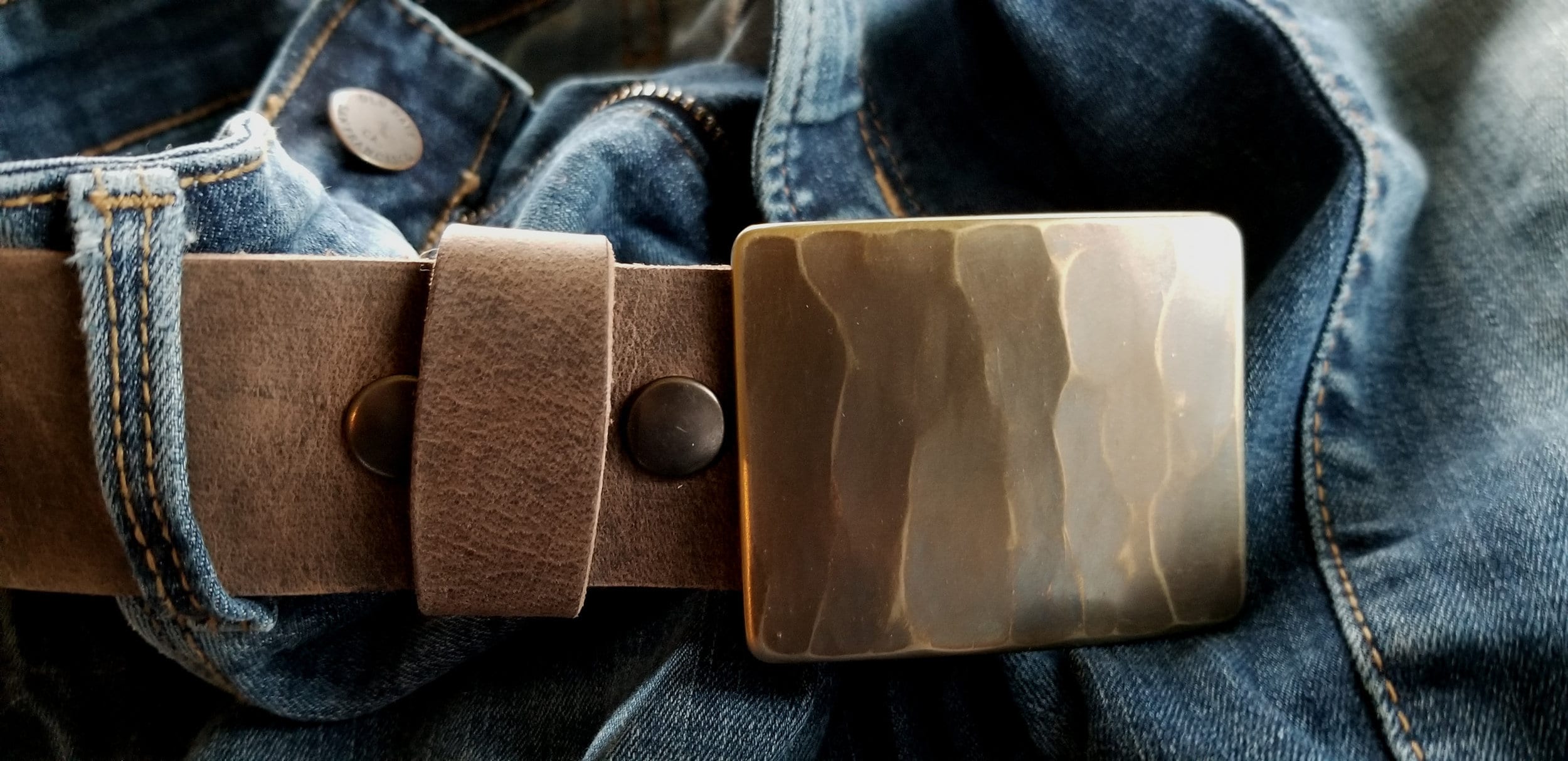 Square Belt Buckle Set For Jeans Bronze or Silver Wood Grain