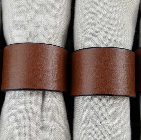 Leather Napkin Rings Brown/Black Trim, Orange, Chartreuse, Purple, Dining ~ Housewarming ~ Hostess Gift ~ Home Decor ~ Kitchen Accessory