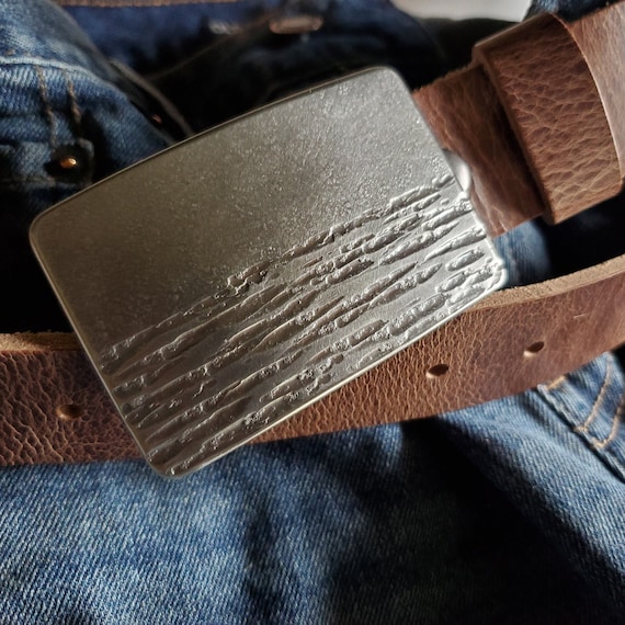 Belt & Buckle Silver or Bronz, Hand Forge, Artisan Signed Stainless Steel Buckle Hypoallergenic Outdoor Gear Fits Leather Belt for Jeans