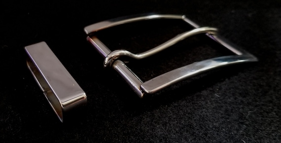 Holiday 1.75" Buckle & Keeper, Hypoallergenic Stainless Steel Buckle w/ Keeper, Brushed Stainless Buckle with Keeper, Blue Jean Belt Buckle