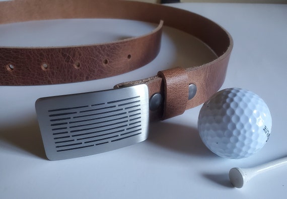 Golf Belt & Buckle, Father's Day Gift, Etched, Brushed Stainless