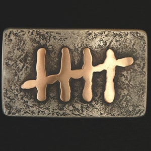 Bronze Belt Buckle, Tally Mark, Work Wear, Casual Friday, Unisex Gift, Castaway, Marking Time, Silver / Bronze Anniversary, Boss Gift