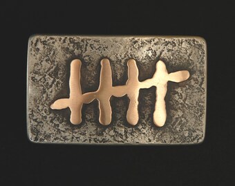 Bronze Belt Buckle, Tally Mark, Work Wear, Casual Friday, Unisex Gift, Castaway, Marking Time, Silver / Bronze Anniversary, Boss Gift