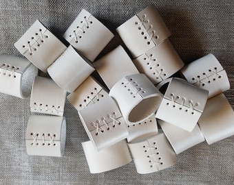 White Leather Napkin Rings ~ Wedding Table Decor ~ Serving & Dining ~ Outdoor Wedding ~ Hostess Gift ~  Shower Gift ~ Leather Anniversary