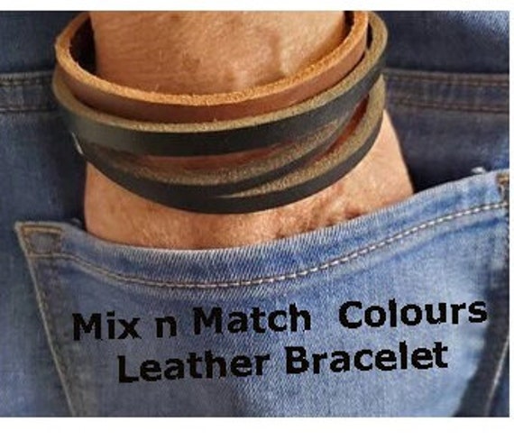 Leather Bangle, Stackable Leather Bracelet, Stainless Clasp, Stocking Stuffer, Unisex Leather Cuffs, Hand Dyed Stackable Bracelet & Gift Bag