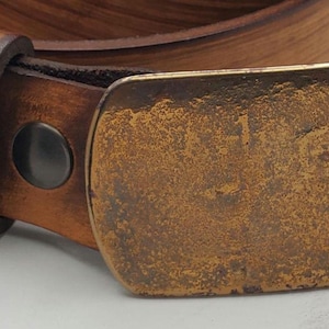 Suit Buckle & Belt - Hand Forged Buckle with Hand Dyed Tan Belt 1-1/4" Wide Belt and Stainless Steel Buckle