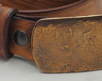 Buckle and Belt, Hand Forged Stainless Steel Buckle  & Hand Dyed Leather Belt