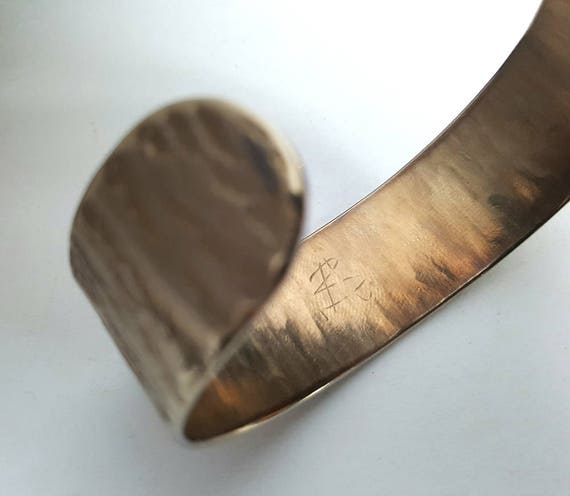 Custom Gold Cuff Bracelet Hand Forged Hypoallergenic Unisex Wrist Cuff Stainless Steel Signed Original by Robert Aucoin Artist Custom Sizes