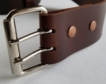 Buy Two (2)INCH Leather Belt & Buckle Two Rows of Holes Biker Belt