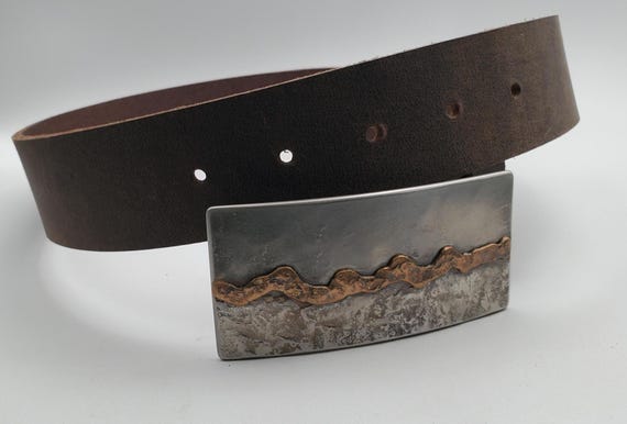 American Seascape Hand Forged Seascape Stainless Steel w/ Bronze Overlay Accessories Buckle fits 1-1/2" Belt for Blue Jeans or Chinos
