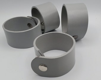 Gray Leather Cuff Bracelet with Snaps, Unisex Wristband (Gift Bag)