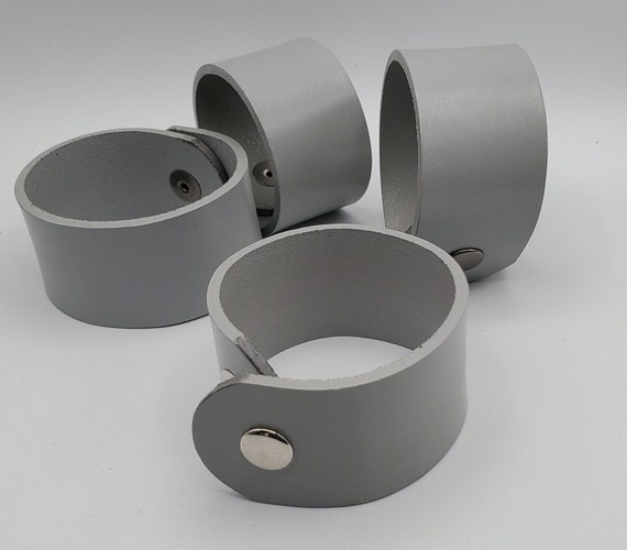 Gray Leather Cuff Bracelet with Snaps, Unisex Wristband (Gift Bag)