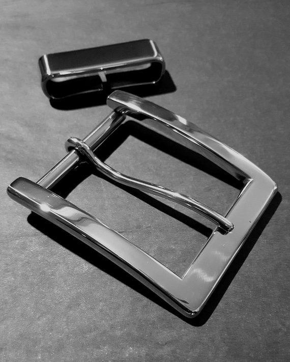 Santa Belt, Buckle & Keeper Set ~ Black 1.75" Oiled Buffalo Interchangeable Belt w/ Snaps ~ Hypoallergenic Stainless Steel Buckle w/ Keeper