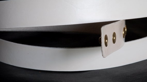 White Leather Snap Belt 1-1/4" or 1-1/2" Hand Dyed White Interchangeable Leather Belt Custom Cut Belt for Suit, Jeans or Chinos Belt w/snaps