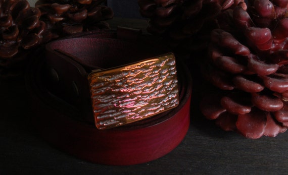 Belt & Buckle SET Plum Gold Anvil Texture Unisex Suit Belt Buckle Hypoallergenic Accessories w/ 1.25" Hand Dyed Plum Leather Belt for Suits
