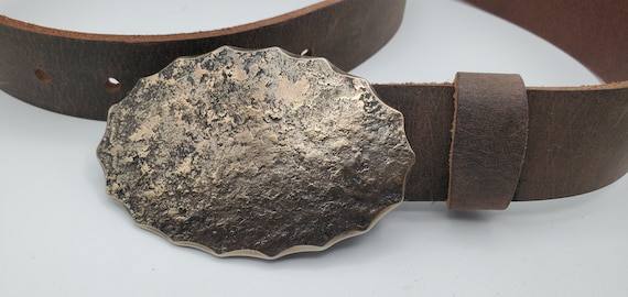 Rodeo Wear Oval Unisex Buckle & 1-3/4" Belt Hand Forged Buckle and 1.75" Wide Leather Belt-Your Colour Choice-Gift Bag Included