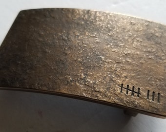 Forged Bronze Anniversary Belt Buckle with Leather Belt, Personalized Tally Mark Gift