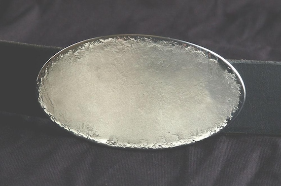 Oval Silver Western Belt Buckle Hand Forged Accessories Stainless Steel Signed Original Cowboy Buckle w Polished Edge fits 1-1/2" Belt