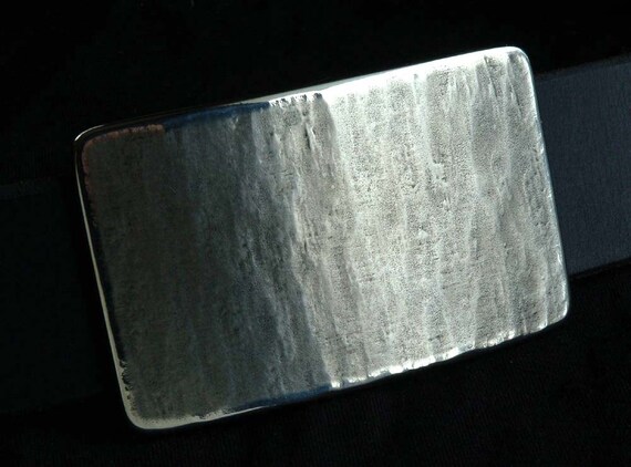 Silver Wood Grain Belt Buckle Hand Forged Hypoallergenic Stainless Steel Jewelry Buckle fits 1.5" Leather Snap Belt for Blue Jeans & Chinos