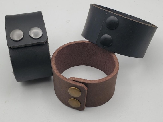 Leather Wrist Cuff Unisex Leather Bracelet Father's Day Cuff w/ 2 snap closures Unisex Wrist Cuff Boyfriend  or Girlfriend Gift w Gift Bag