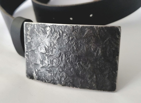 Charcoal Belt & Buckle Set for Jeans, Belt and Buckle, Canadian Made, Hand Forged Stainless Steel Buckle with 1-1/2" Leather Belt with Snaps