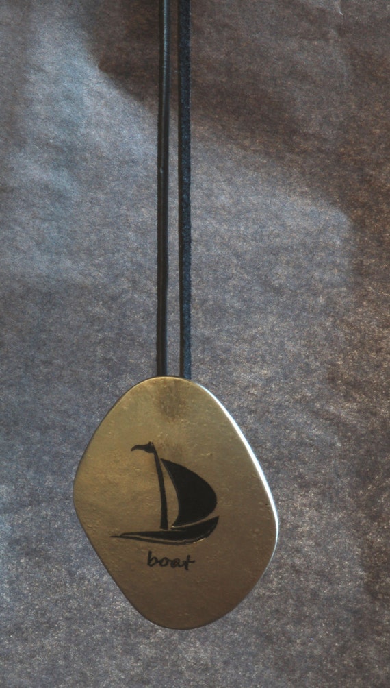 Nautical Silver & Black BOAT Pendant Necklace Hypoallergenic Captain Obvious Freeform Hand Forged Signed Forged Stainless Steel Accessories