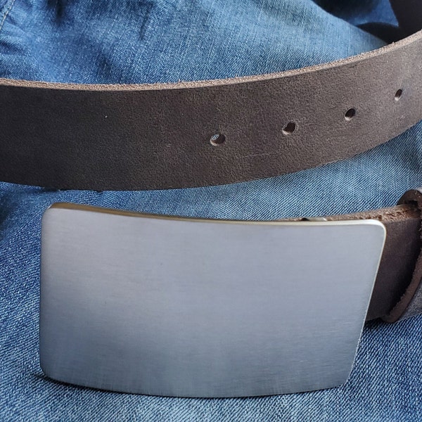 Belt Buckle, Brushed Stainless Steel, Boyfriend Gift, Hypoallergenic Buckle for 1-1/2" Leather Belt, Blue Jean Belt Buckle, Unisex Gift