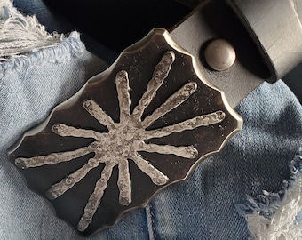 Hand Forged Sun Belt Buckle, Stainless Steel Anniversary Gift