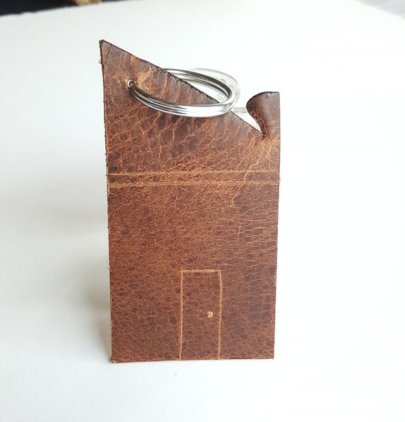 Leather Key Chain, Handmade, Leather Key Holder "House with Chimney", Housewarming Gift, New Home Key Holder, Leather Key Fob, Lanyard