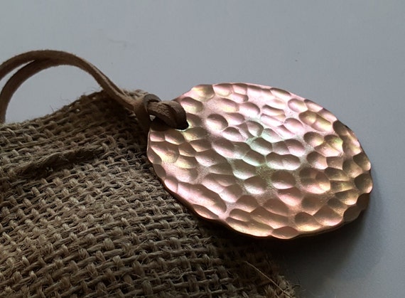 Lightweight Rainbow Pendant, Canadian Handmade Necklace on Leather Strap w/ Gift Bag Hammered Jewelry, Gifts for Her, Canadian Accessories