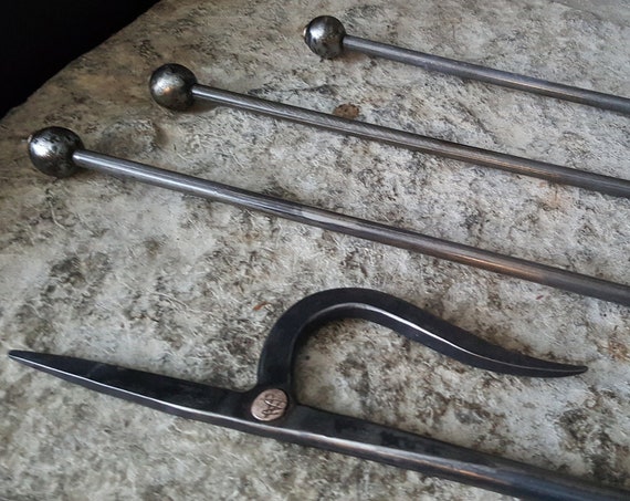 Fire Poker, Hand Forged Fireplace Accessories, Signed by Artist, Robert Aucoin, Customize with Your Initial, Fire Pit Poker Custom Lengths,