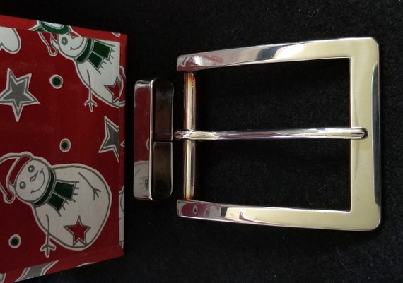 Holiday 1.75" Buckle & Keeper, Hypoallergenic Stainless Steel Buckle w/ Keeper, Brushed Stainless Buckle with Keeper, Blue Jean Belt Buckle