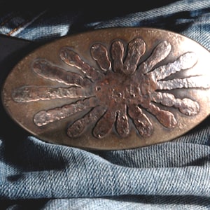Oval Belt Buckle, Sunburst, Bronze Anniversary Gift, Hand Forged Buckle, Unisex Gift, Anvil Hammered Stainless Steel for 1.5&quot; Leather Belt
