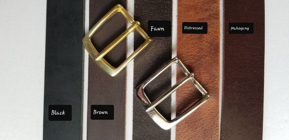 Leather Belt & Solid Brass Buckle or Nickel Plated Buckle, Choose from Five Belt Colours, Belt and Buckle for Jeans or Belt Set for Suits