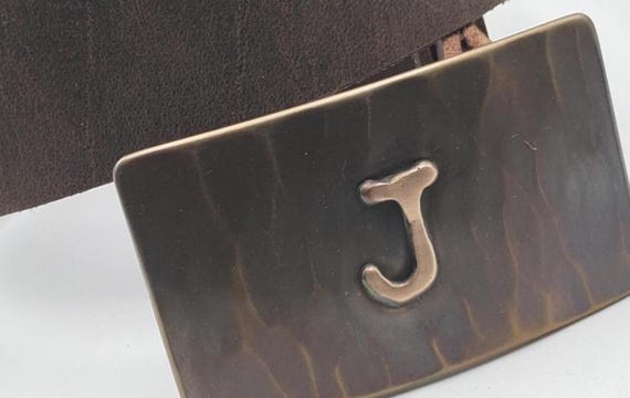 Buckle with Cattle Brand or Initial For Jeans: Bronze Wood Grain or Silver Includes Burlap or Velvet Gift Bag