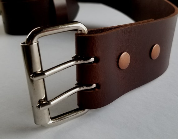 Two (2)INCH Leather Belt & Buckle, Two Rows of Holes, Biker Belt, Celtic Attire, Kilt Buckle, INTERCHANGEABLE Snap Belt, 2" Leather Belts
