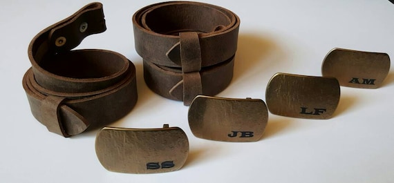 Personalized Belt & Buckle Set ~ Customized Groomsmen's Accessories ~ Bronze Belt Buckle with Custom Leather Belt for Jeans, Casual Wear