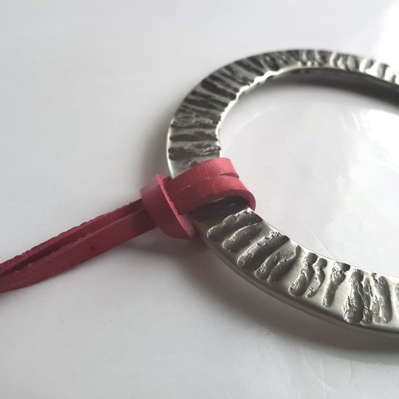 Large Pendant, Silver & Slate, Hand Forged Circle Pendant, Rustic Jewelry, Necklace 3.25"d, Stainless Steel w/ Leather Strap, Unisex Gifts