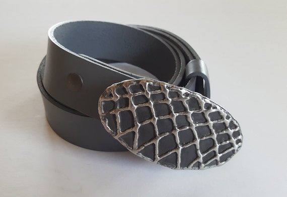 One of a Kind Belt & Buckle SET ~ Basketball Net Hand Forged Fish Net Buckle w/ Hand Dyed 1.5" Grey Leather Belt ~ 6 Belt Colours Available