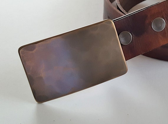 Handcrafted Bronze Buckle & Belt Set ~ Hand Forged Belt Buckle w/ Your Choice Leather Snap Belt ~ Accessories for Jeans ~ Bronze Anniversary