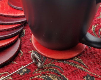 Hand-Dyed Leather Coasters, Set of Four, Drinkware Barware
